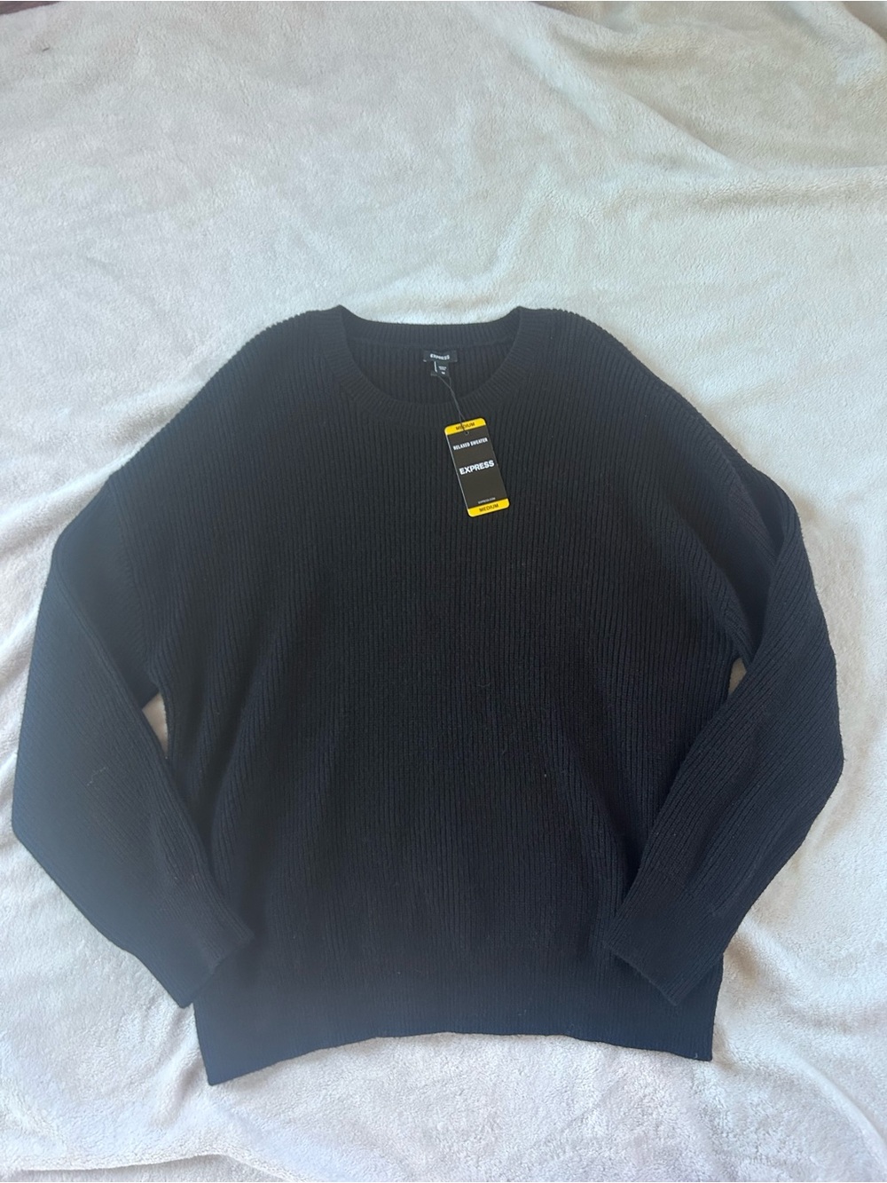 Express Women’s Black Ribbed Relaxed Fit Crewneck Sweater